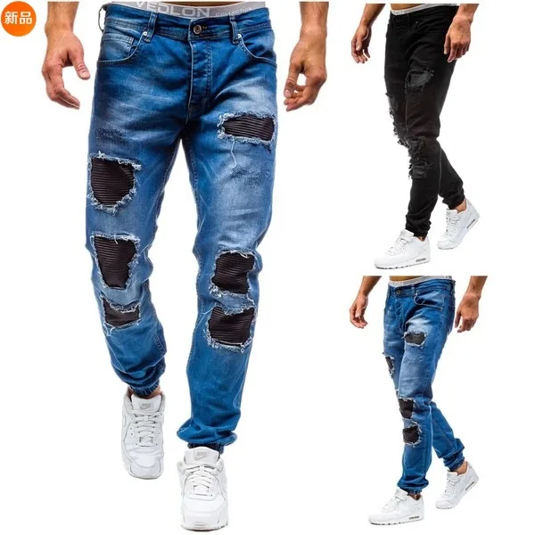 

streetwear pants new men's jeans ripped jeans for men skinny Distressed slim famous brand designer biker hip hop swag black28-38