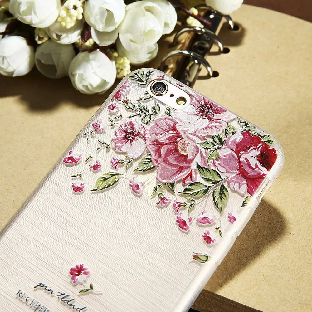 Чехлы CASEIER с рельефным рисунком цветов для iPhone 5 5S SE 6 6s 7 Plus мягкий чехол милыми