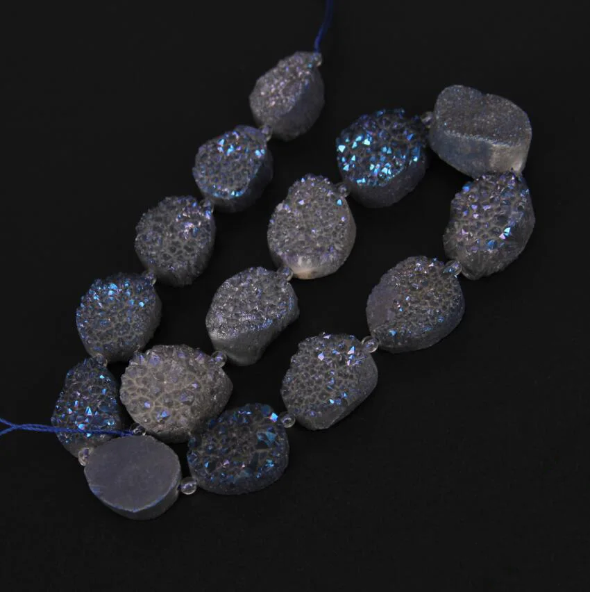 

Natural Dark Blue Mystic Titanium Druzy Stone Slab Nugget Beads,Freeform Oval Drusy Geode Beads Jewelry,approx 13pcs/strand