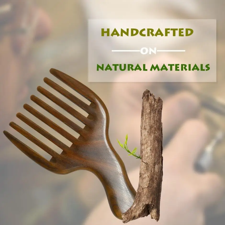 Hair Comb/Beard Pick Comb Made Of One Whole Piece Green Sandal Wood With Fantastic Handle Wide Tooth Hairbrushes D30 | Красота и