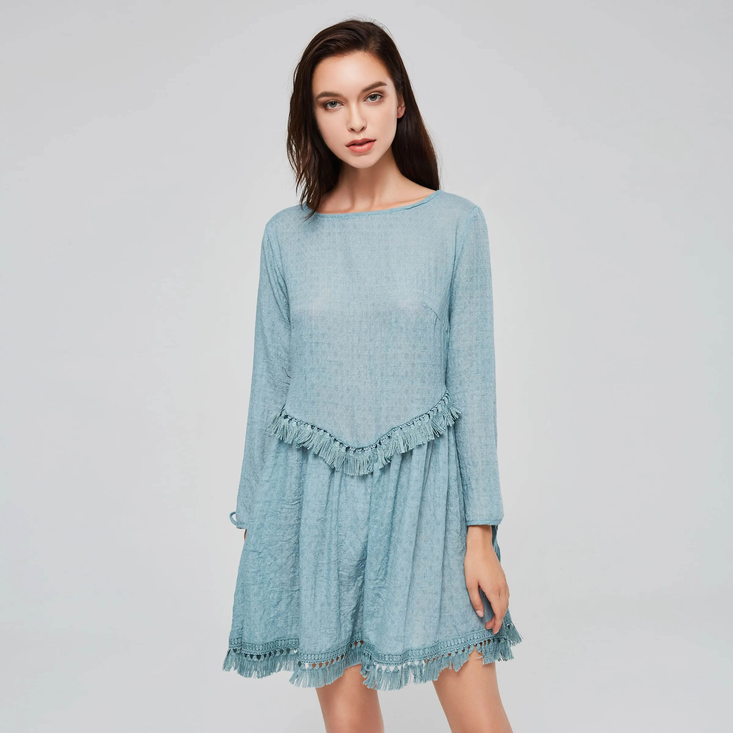 Для женщин Мини платья трапециевидной формы кисточкой сбоку плиссированные