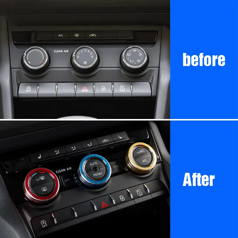 For Skoda Kodiaq Accessories Air Conditioning AC Knob Cover Metal Control Switch Button Interior Decoration Anti-Friction Prats |