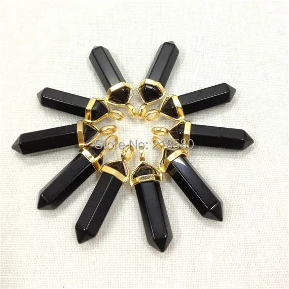 

SP-004 Black Obsidian Healing Stone Point Pendant with Silver Bail or Gold Bail