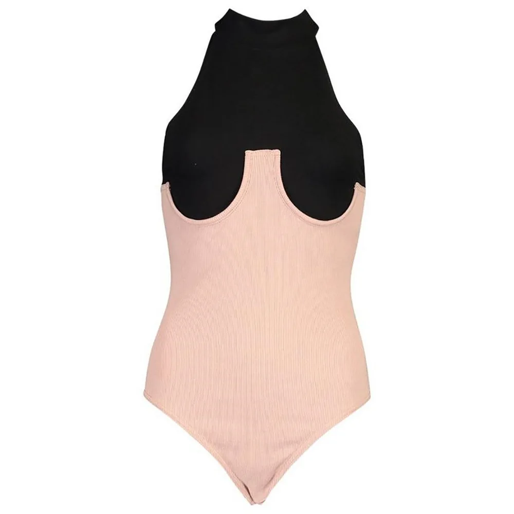 Женское трикотажное боди на бретелях уличный обтягивающий комбинезон без