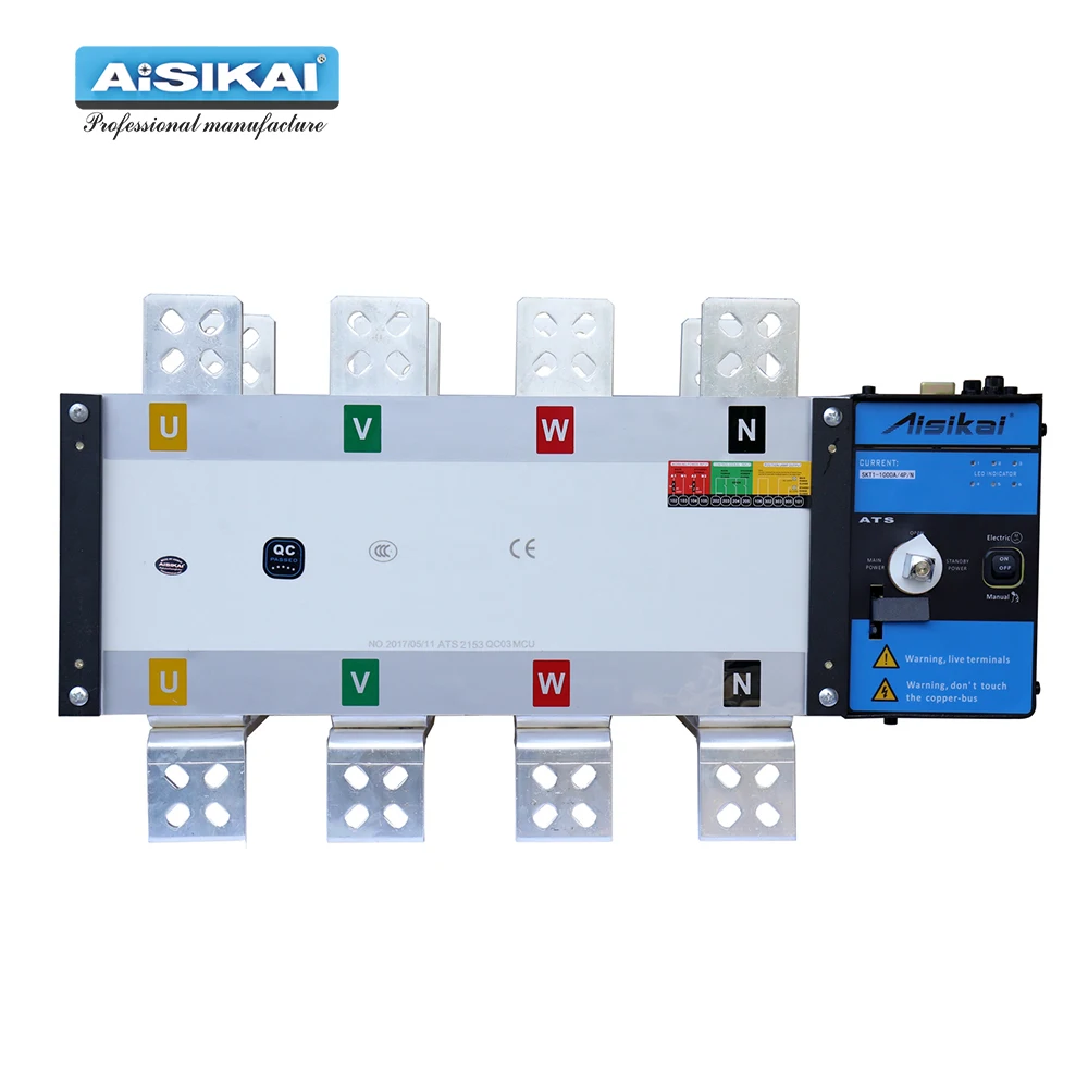 

AISIKAI 1000A 4P ATS controller dual power automatic transfer switch parts 220V380V electric diesel generator panel board 3phase
