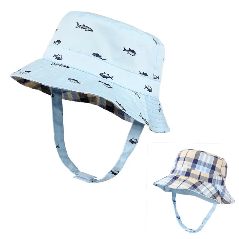 Новый детский складной Рыба Печать плед ведро шляпа два боковых Двусторонняя