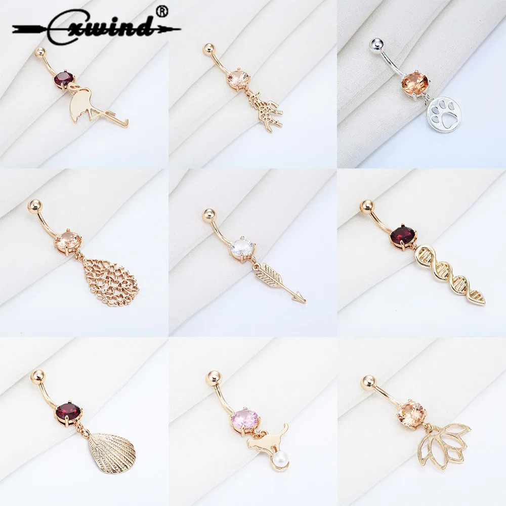 

Cxwind Golden Belly Button Piercing Dog Claw Unicorn Arrow Shell Pendant Belly Button Ring Ladies Spiral Jewelry Christmas Gift