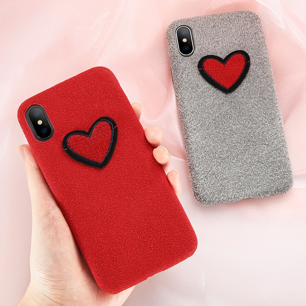 KISSCASE Love Heart Phone Case For iPhone X 7 8 Plus Soft Cute Patterned Microfiber Cover 5 5s SE 6 6S Capa |