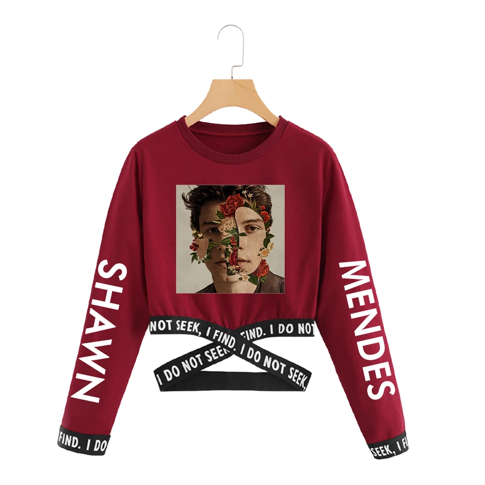 shawn mendes футболка певца знаменитая звезда летняя футболка короткий топ Женская одежда кружева с длинным рукавом модные топы уличная одежда