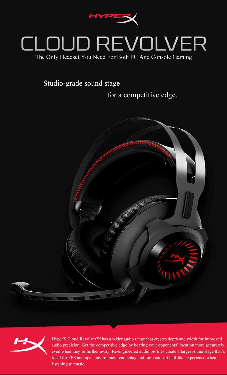 Игровая Проводная гарнитура kingston HyperX Cloud Revolver S со съемным микрофоном, игровая музыка, MP3 DJ PS4, наушники 3,5 мм для ПК