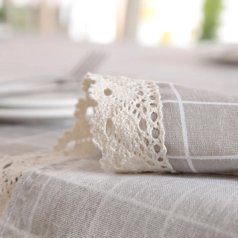 Скатерть прямоугольная/квадратная из хлопка и льна с кружевными краями | Дом сад