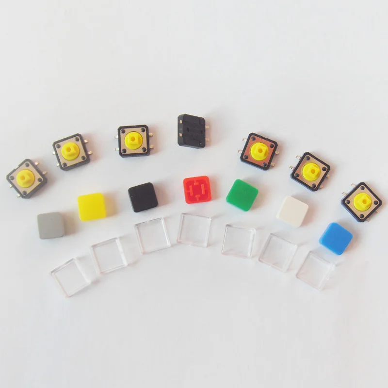 140 шт./лот 12*12*7,3 мм SMD тактильная кнопка с красочным колпачком и прозрачной крышкой тактовые переключатели 12x12 мм Цветные
