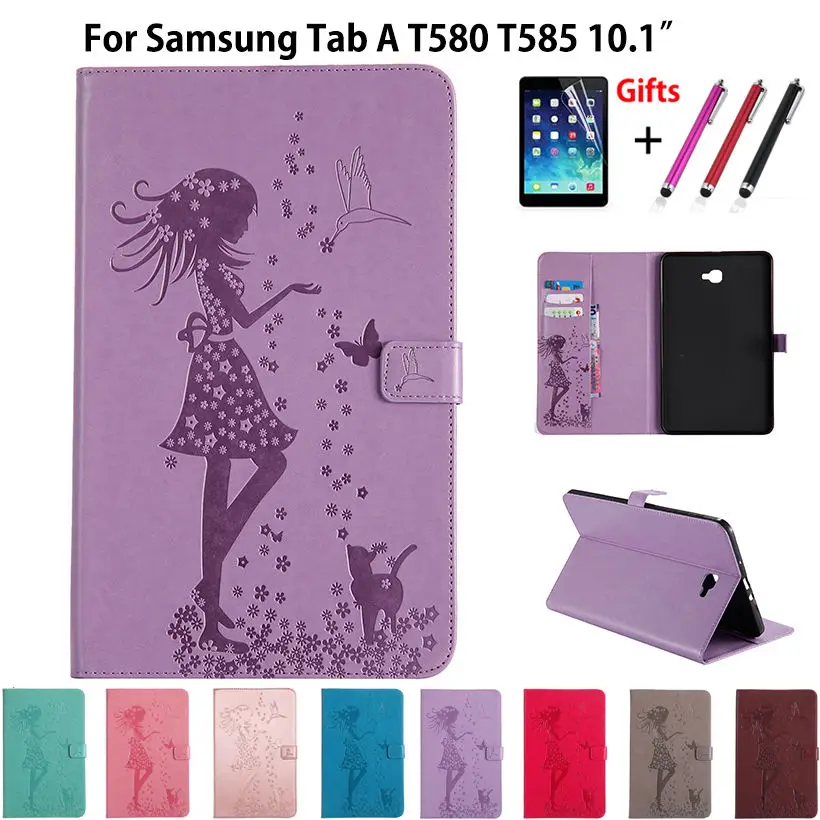 Чехол T580 с тисненым изображением кошки для Samsung Galaxy Tab A6 10 1 2016 T585 SM-T585 T580N кожаный