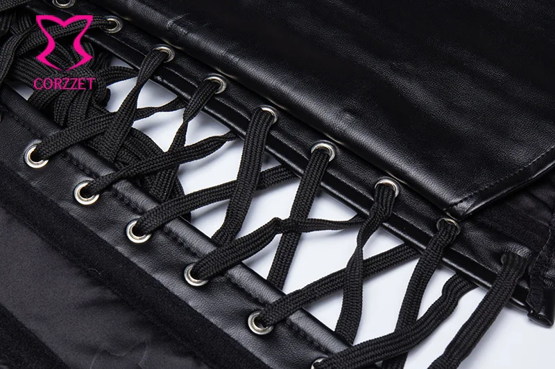 

Black Faux Leather Corset Steel Bone Gothic Corsets And Bustiers Steampunk Clothing Corselet Overbust Deep-V Korsett For Women
