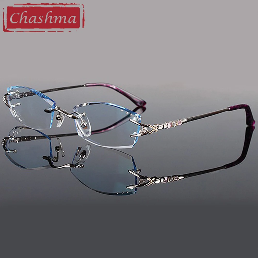 Брендовые очки Chashma без оправы с алмазной отделкой титановые модные женские