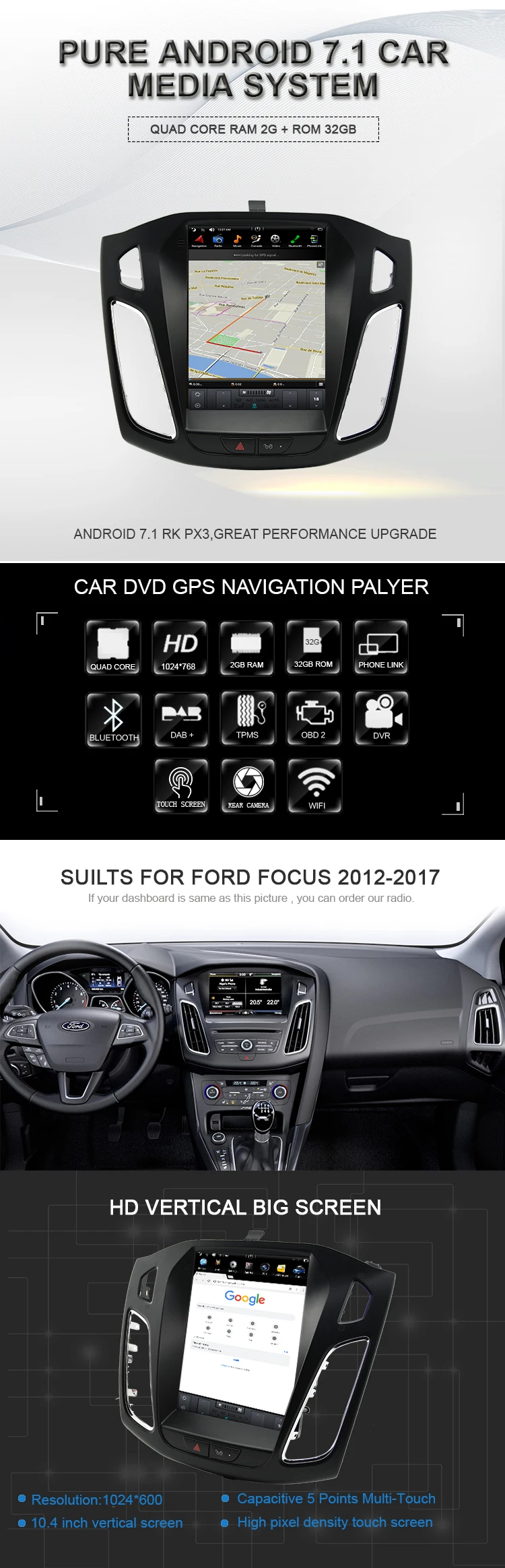 Navivox 10," Android 7,1 автомобильный DVD для Ford Focus 2012- Авто Аудио Видео Радио RDS стерео WiFi gps навигация камера заднего вида