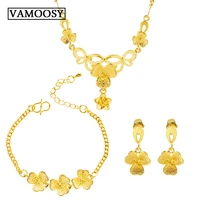 elegant 24k gold jewelry 2019 new bridal jewelry sets wedding jewelry leaf yellow gold bracelets necklaces earrings for women
