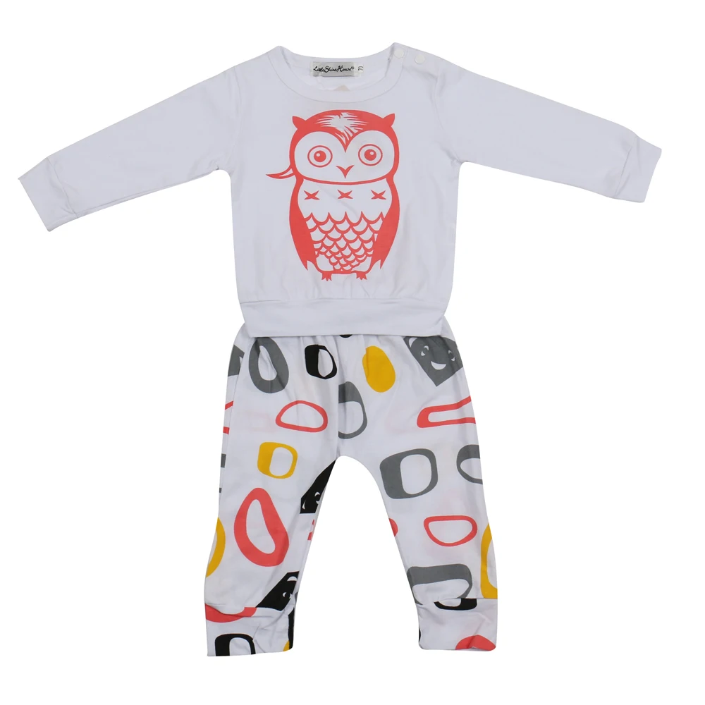 2 шт./комплект футболка с длинным рукавом и штаны принтом совы|baby girl clothing set|baby