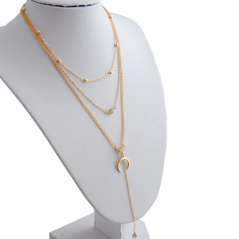 Trendy Crystal Star Pendant Multilayer Y Long Chain Necklace Craved Round Geometric Collar Choker Collier | Украшения и