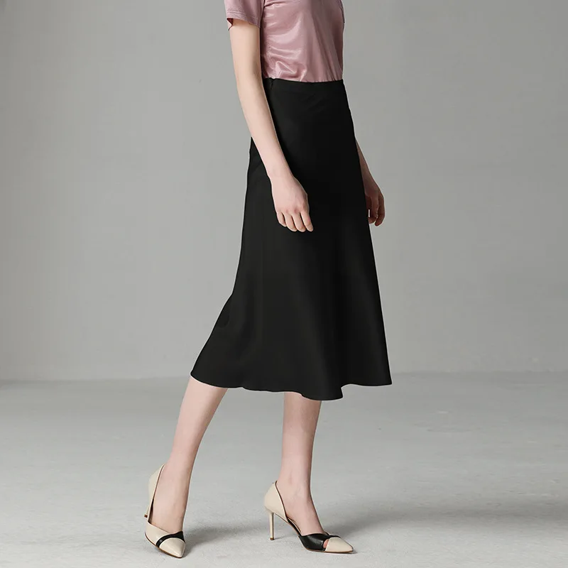 

2019 spring and summer new acetic acid skirt ladies solid color wild bag hip skirt long section Slim A word skirt