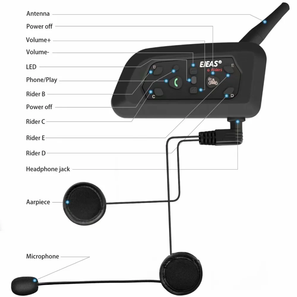 Мотоциклетная Bluetooth гарнитура для шлема 1200 м|Наушники шлемов| |
