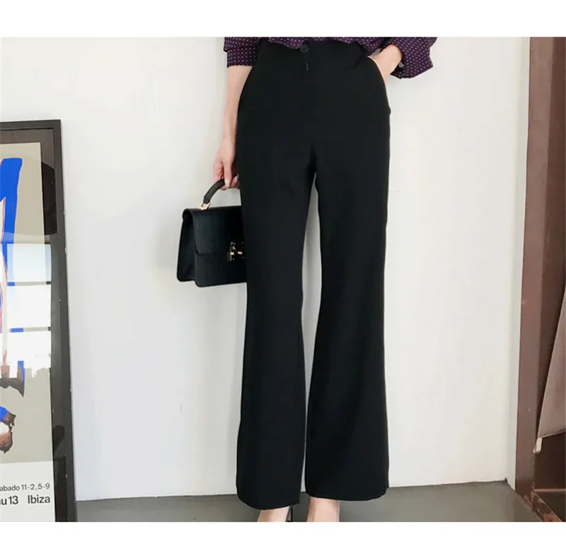 (Только брюки) элегантный костюм Брюки Button up талия широкие брюки нога 2018 осень Для