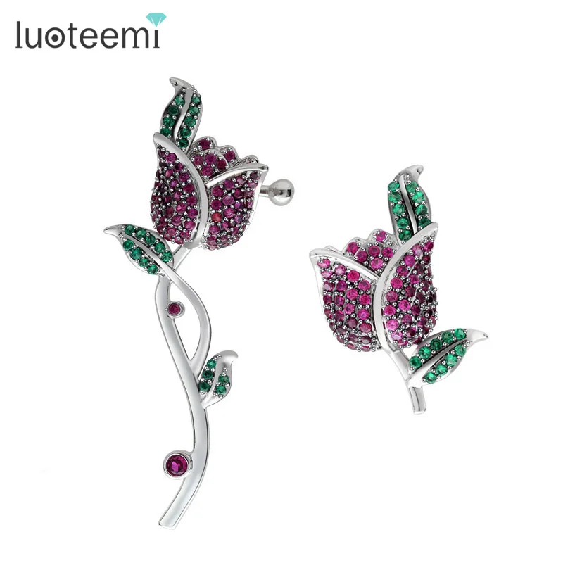 LUOTEEMI новые модные Асимметричные латунные серьги из фианита с микрозакрепкой