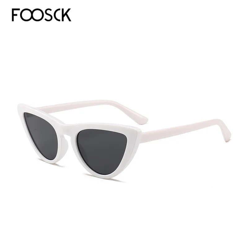 FOOSCK кошачий глаз тени для женщин модные солнцезащитные очки Женские винтажные Ретро очки с дизайном «кошачие глаза» Oculos Feminino UV400 Защита объектива - Цвет линз: C4WhiteBlack