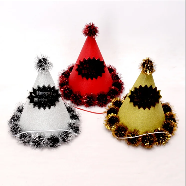 New Party Hat Adult Kindergarten Paper Furry Gold Silk Pearlescent Year-old Ball Cap | Дом и сад