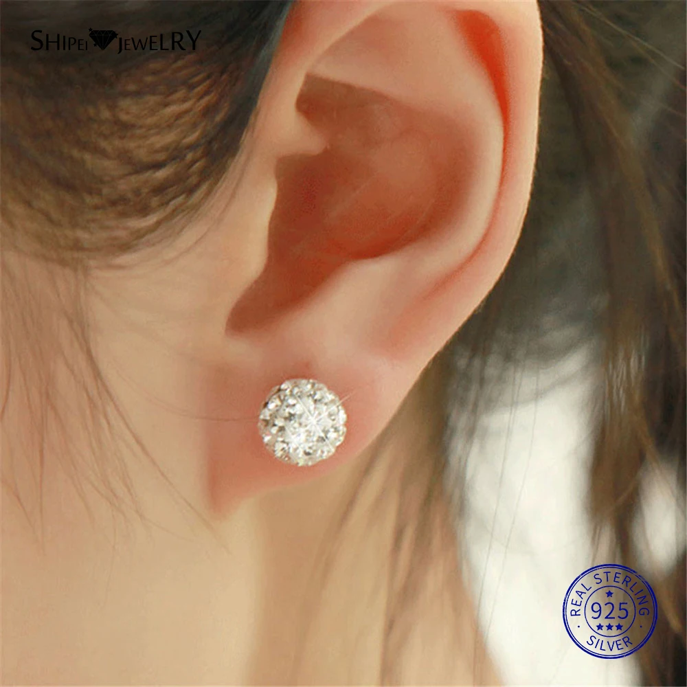 Женские серьги пусеты Shipei круглые из стерлингового серебра 925 пробы с белым