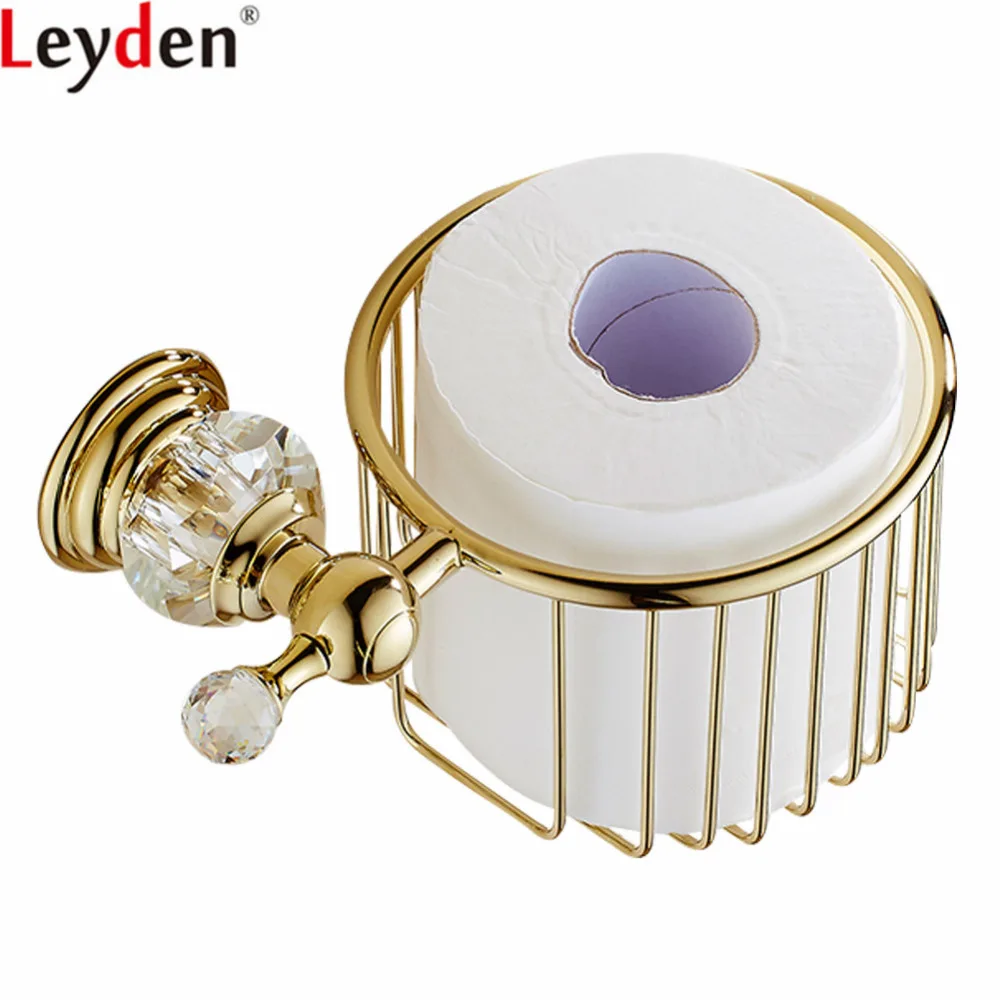 

Leyden Toilet Paper Basket Gold Crystal Wall Mounted Bathroom Accessories Toilet Paper Holders Bathroom WC Paper Basket