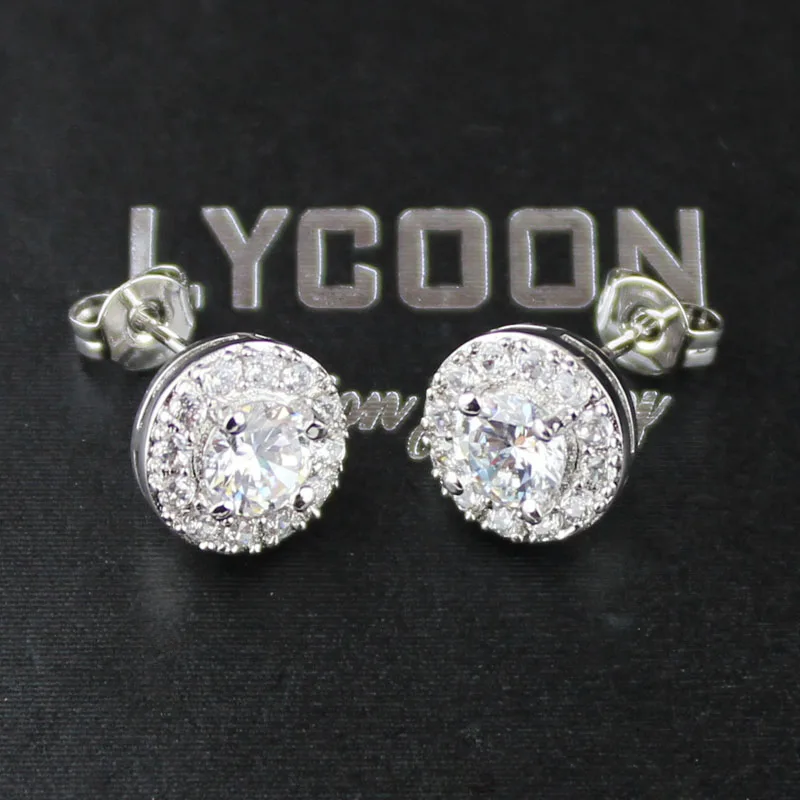 LYCOON Модные женские круглые хрустальные серьги гвоздики зубец Установка кубического циркония посеребренные серьги Свадебные украшения YYR26