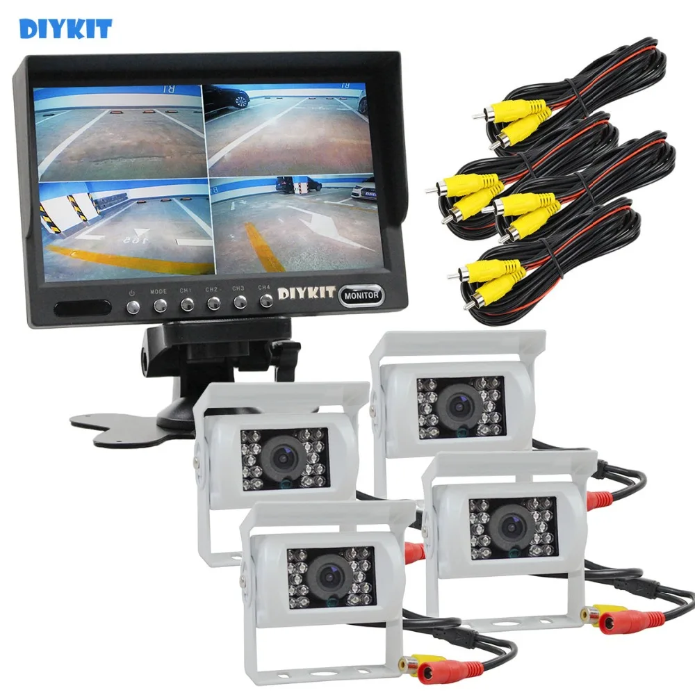 DIYKIT 7 &quot4 Сплит четырехъядерный монитор заднего вида + CCD IR камера ночного видения
