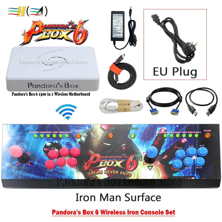 Iron Man EU plug 3а оригинальная игра Pandora's Box 6 1300 в 1 беспроводной аркадный джойстик 2 игрока железная консоль Комплект HDMI VGA usb для ПК ТВ ps3 Tekken - Цвет: Iron Man EU plug