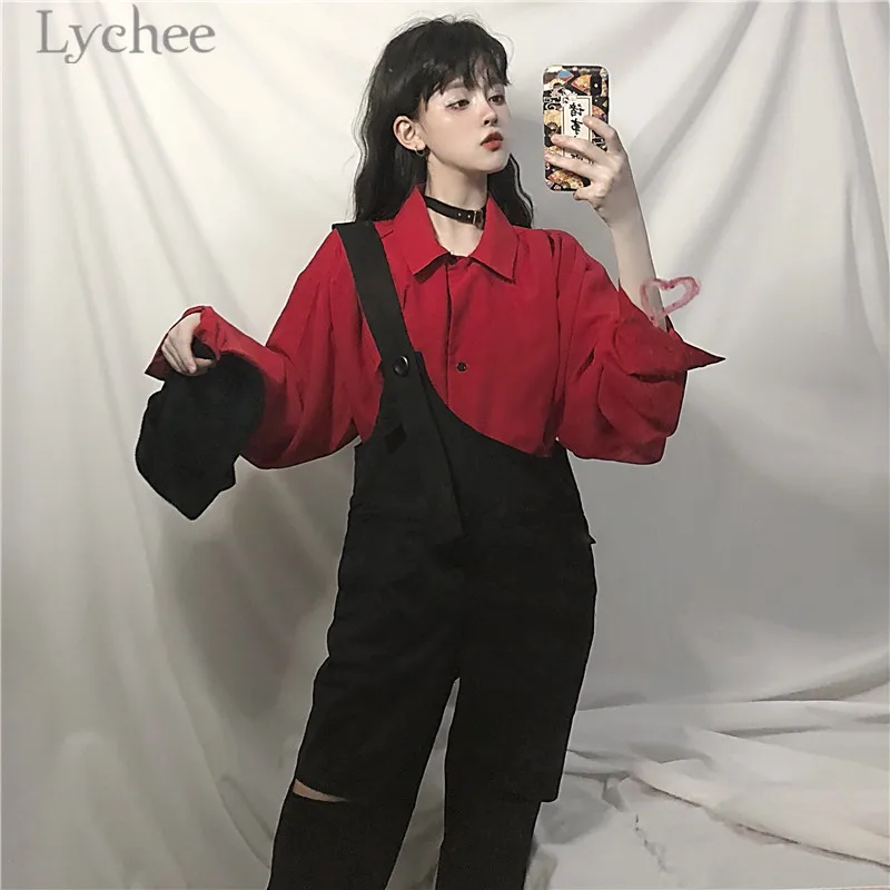 Женский комбинезон на одно плечо Lychee повседневный Свободный в стиле Харадзюку