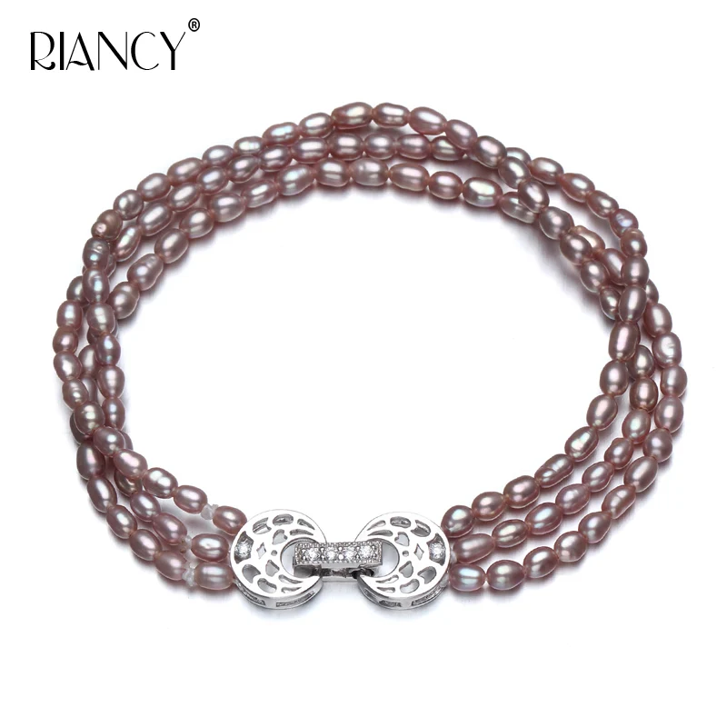 

Fashion natural freshwate 3 rows purple white pink pearl bracelets jewelry bangle for women wdeeing gift