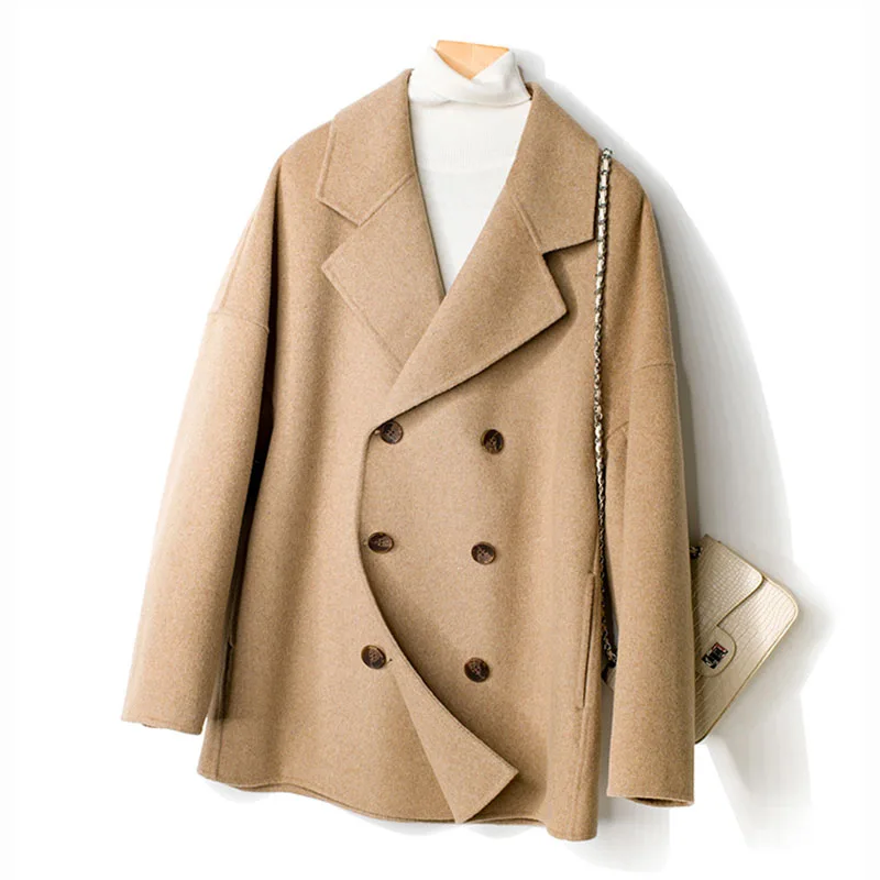 Новинка 2019 осенне зимнее двубортное шерстяное пальто повседневное модное