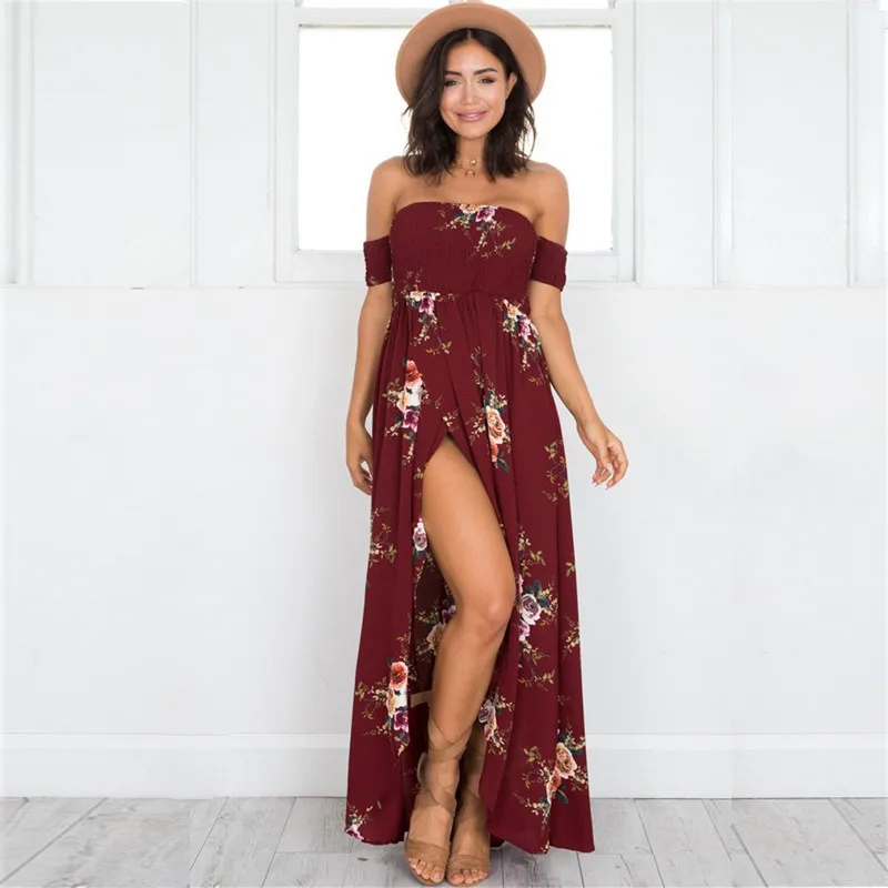HiloRill Boho Стиль Летнее Длинное Платье женское сексуальное с открытыми плечами