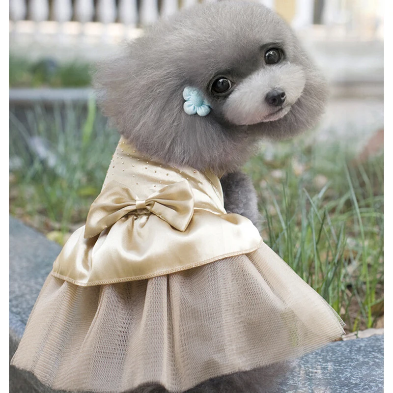 Милое платье принцессы для собак щенков свадебное кружевное одежда с бантом