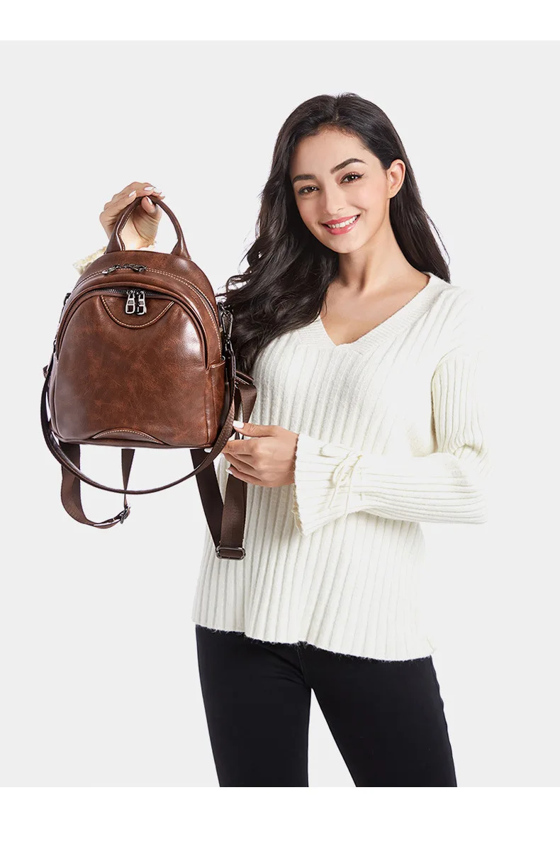 Винтажный женский рюкзак, масло, воск, кожаный рюкзак, Sac A Dos, дорожная сумка через плечо, школьные сумки для девочек-подростков, Mochila Feminina