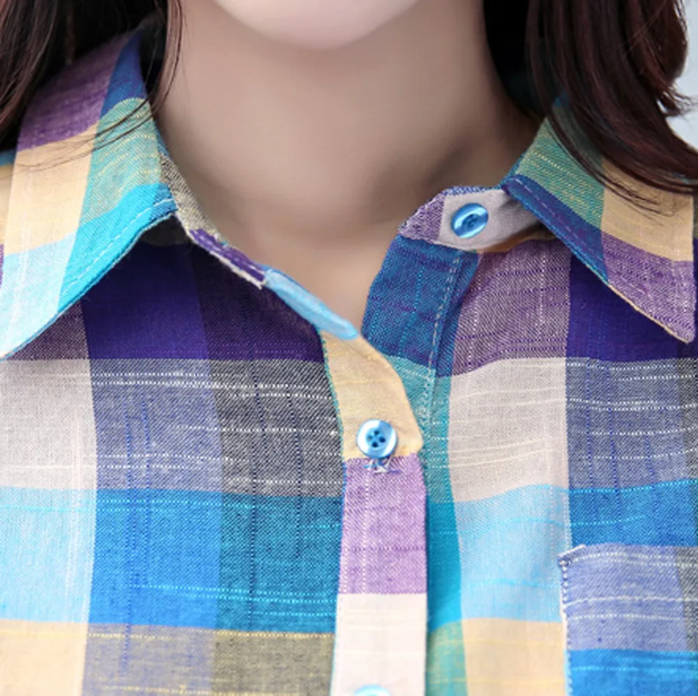 Женская блузка с длинными рукавами Повседневная Свободная клетчатая на - Фото №1