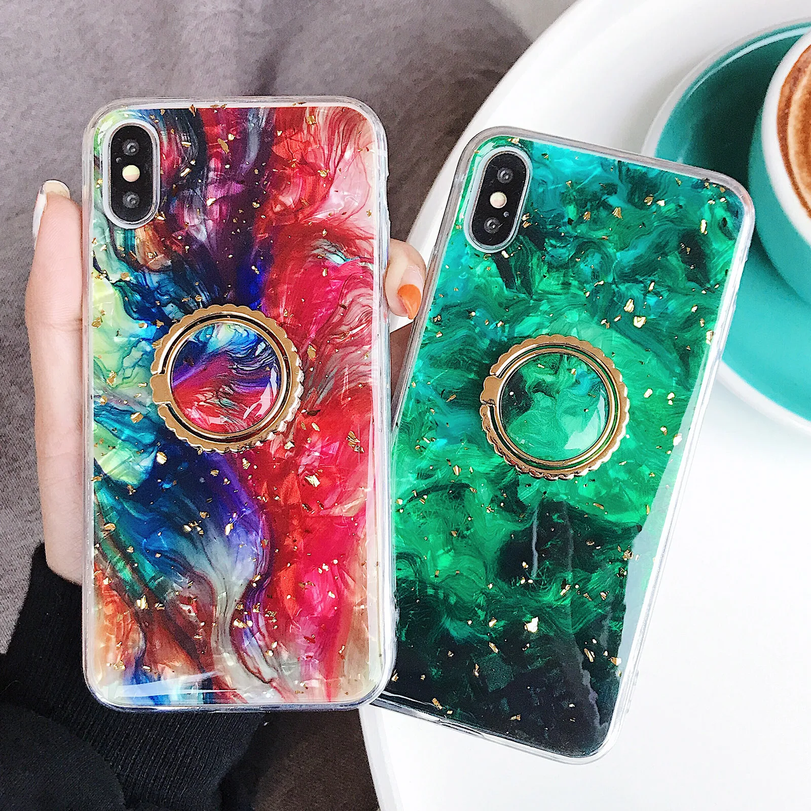 Роскошное кольцо на палец и подставка под мрамор чехол для iPhone XS MAX XR X 6 S 7 8 Plus