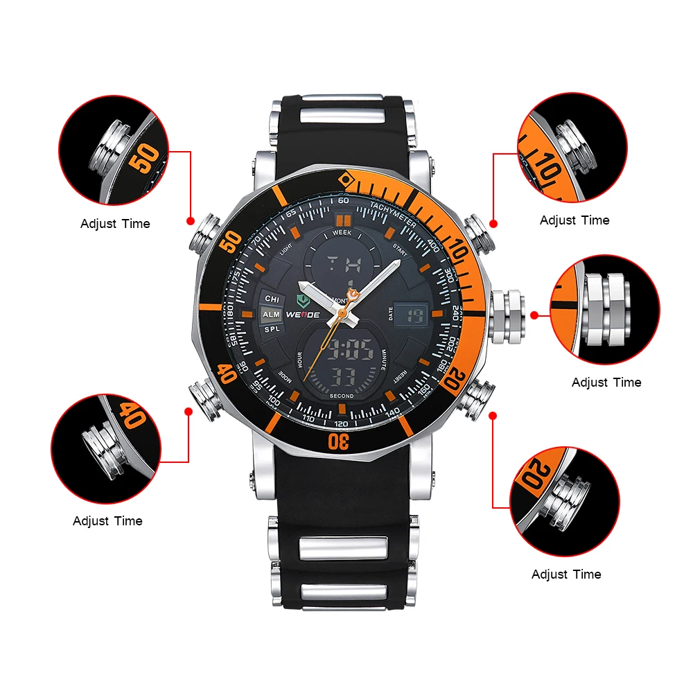 WEIDE мужские часы роскошные новые Кварцевые Relogio цифровые lcd военные Аналоговые