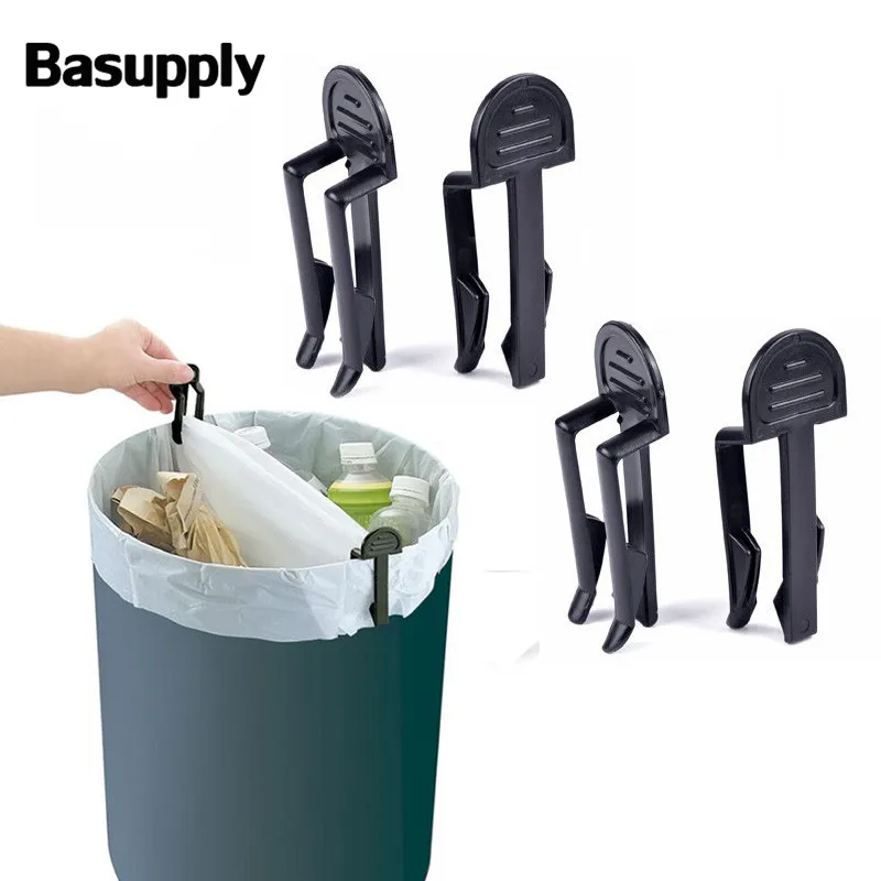 Basupply 4 шт./лот, практичный пластиковый зажим для мусорных пакетов, фиксированный держатель для мусорных пакетов, зажим для мусорного бака, кухонные приборы - изображение
