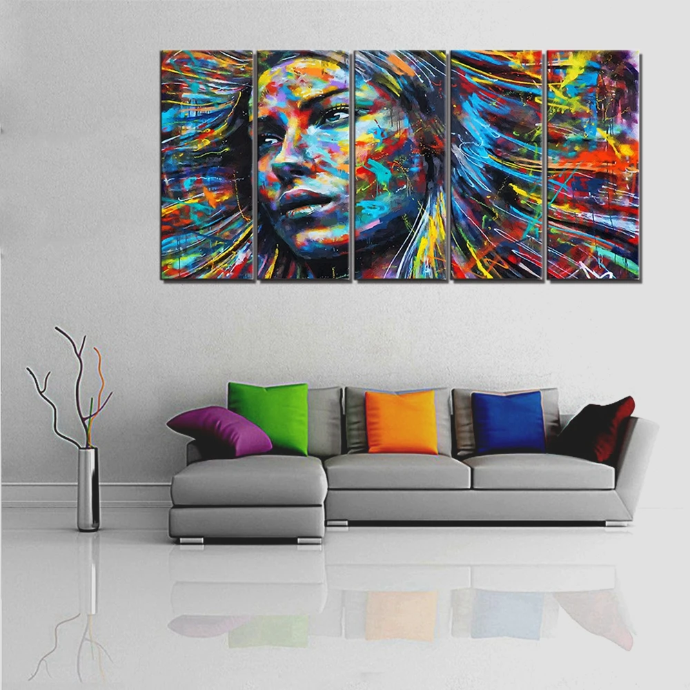 Абстрактная стена отпечатанная на холсте картина женщина лицо перо девушка