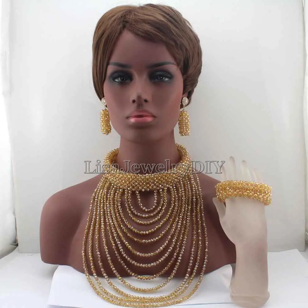 

Exclusive Statement Necklace African Beads Jewelry Sets Nigerian Chunky Bib Wedding Jewelry Set Womens Jewellery Set HD7826