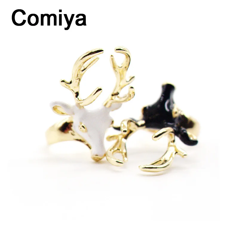 Comiya Белый Черный Олень голова эмаль Anillo Bague кольца мужские и женские унисекс