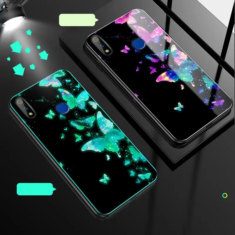 Светящийся чехол для телефона для Oppo Realme 3 Pro Чехол светящийся закаленное стекло задняя крышка для Oppo Realme 3 Pro чехол силиконовый чехол