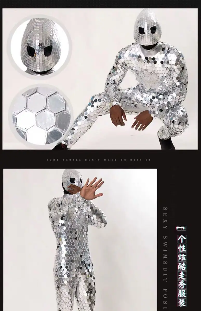 New! Mirror Costume Women Men Stage Costume ds Party Festival Outfit Performance Nightclub Jumpsuit GoGo Dance Costume VDB669