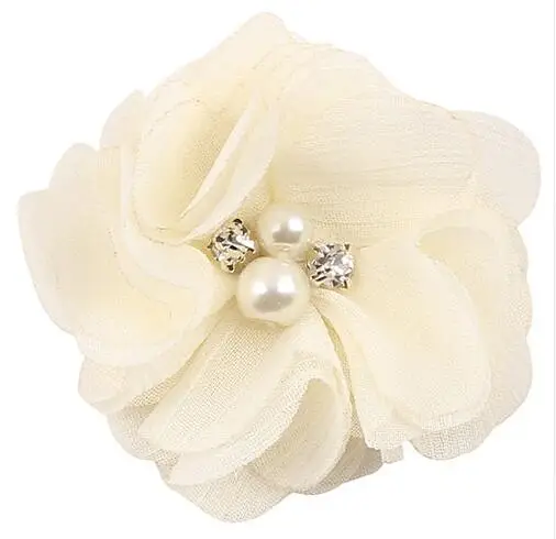 Бежевый 18 шт Pearl Rhinestone шифон цветы аксессуары для волос ручной работы букет цветы оформление нет заколки для оголовье T172 - Цвет: Бежевый